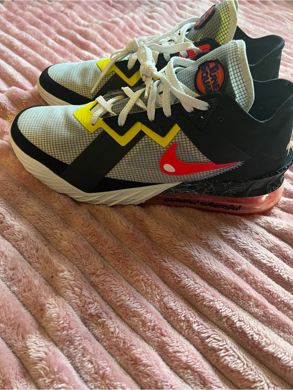 Nike Tune Squad, White, Black & Yellow Athletic Sneakers